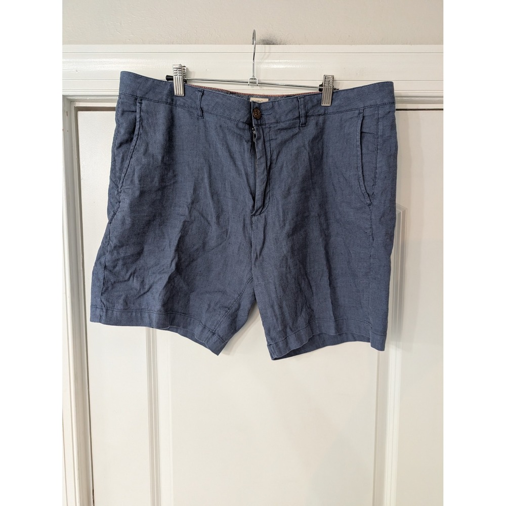 Faherty Men Blue Linen Organic Cotton Blend Flat Front Shorts Size 36 beachy